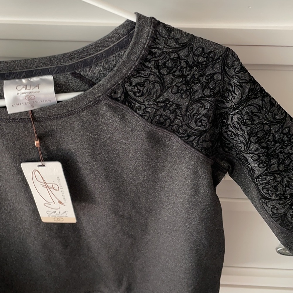 Calia dark gray velvet long sleeve workout top - Picture 4 of 5